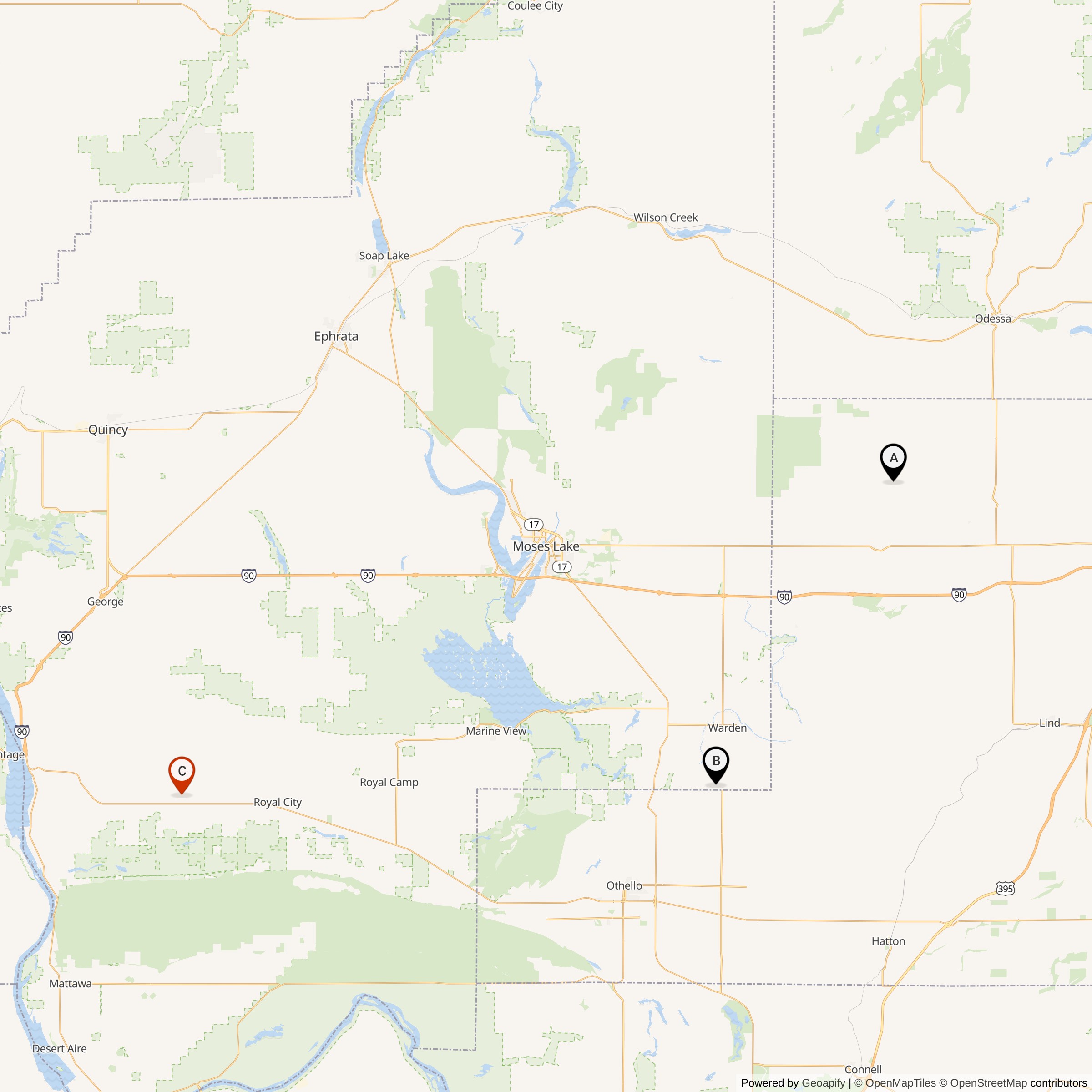 Map Showing 568th Strategic Missile Squadron Titan I Missile Silo Locations