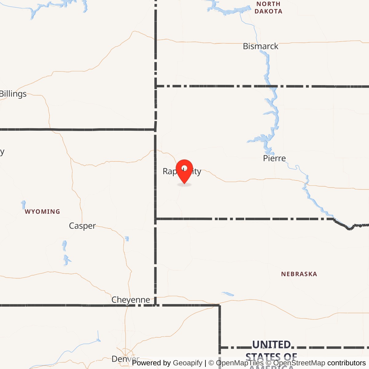 Map showing location of Titan I 850-B Missile Silo Ellsworth AFB South Dakota