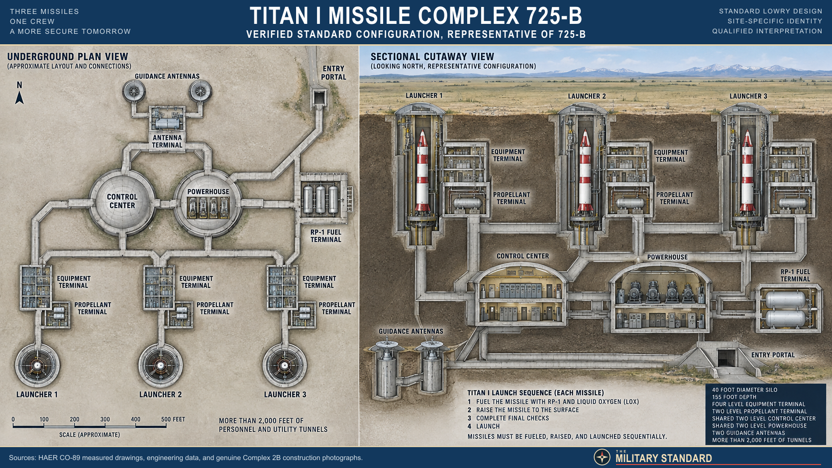 Titan I Complex 725-B verified underground layout and sectional cutaway