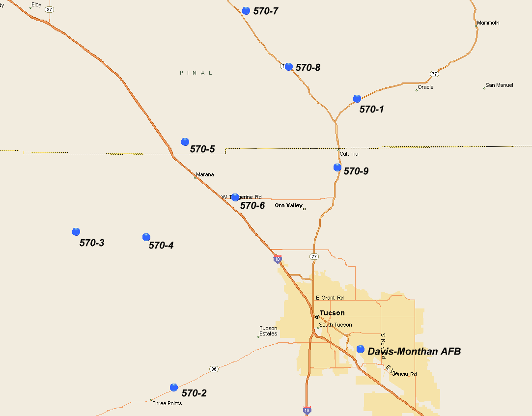 Map of 570th SMS Titan II Missile Silos in Arizona