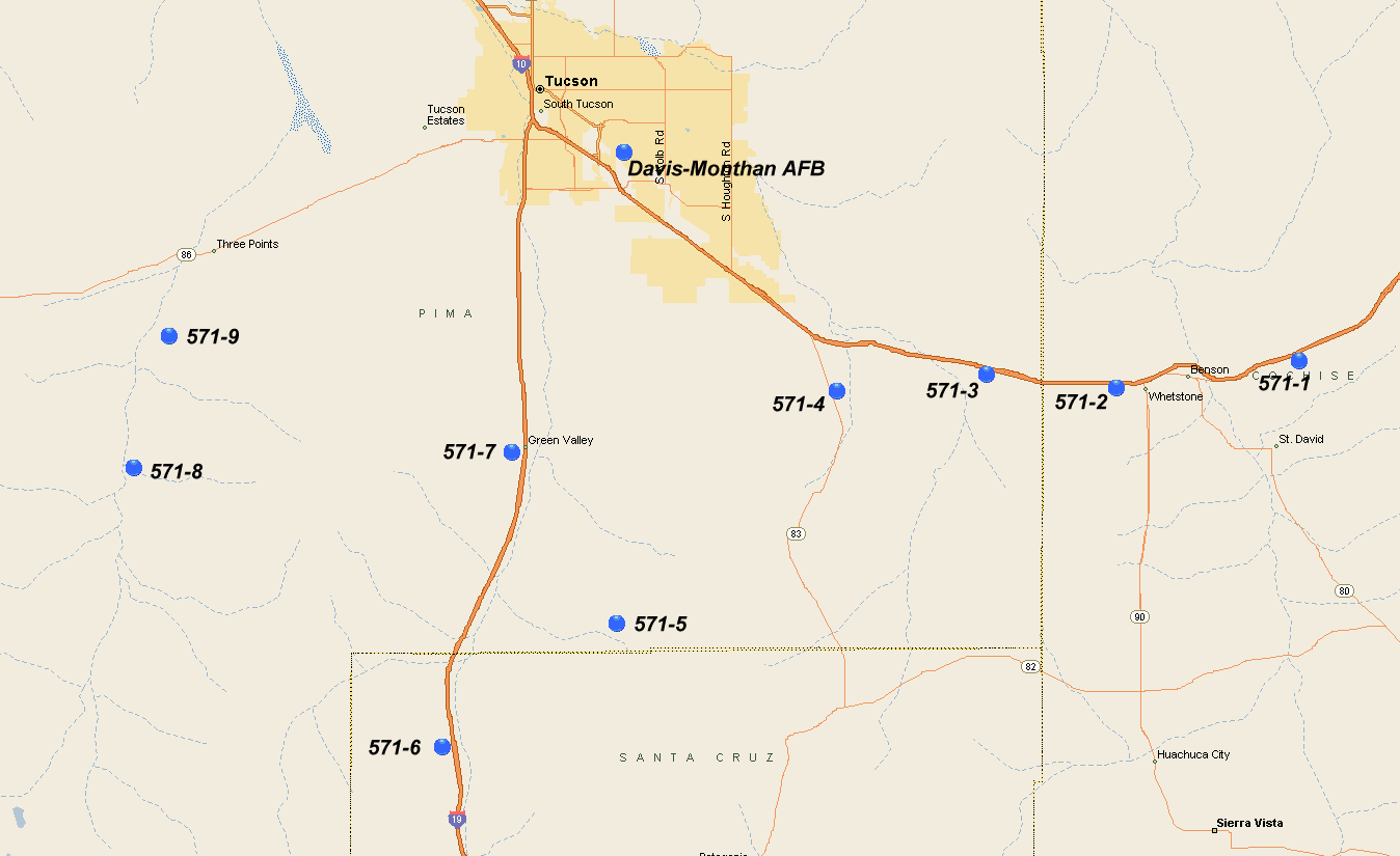 Map of 571st SMS Titan II Missile Silos in Arizona