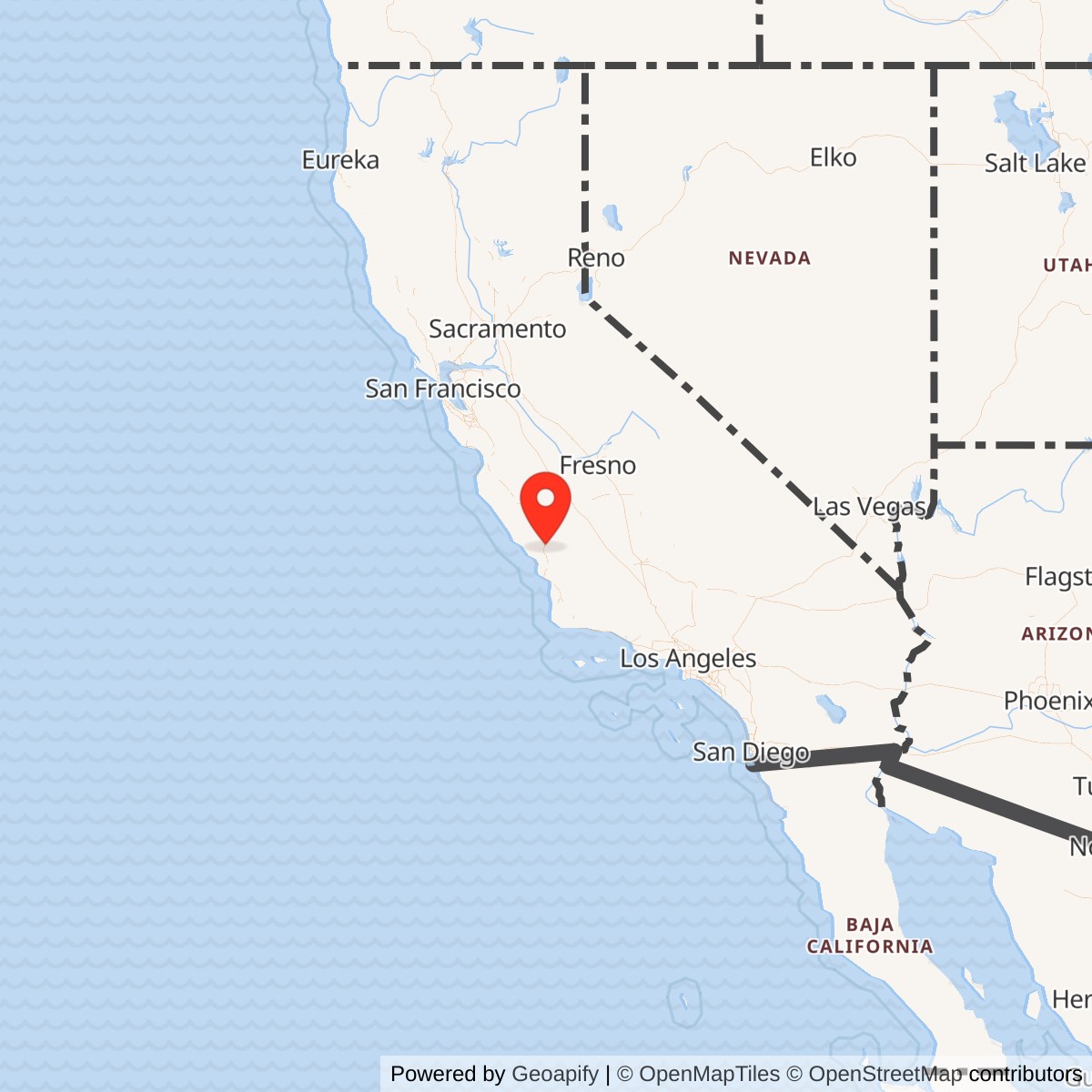 Map showing location of Sherwood Field / Paso Robles Navy Emergency Field, California