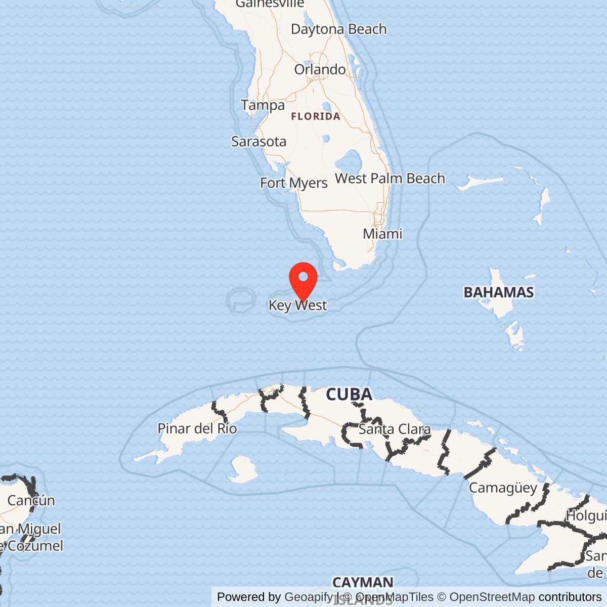 Map showing location of Key West Naval Air Station, Florida