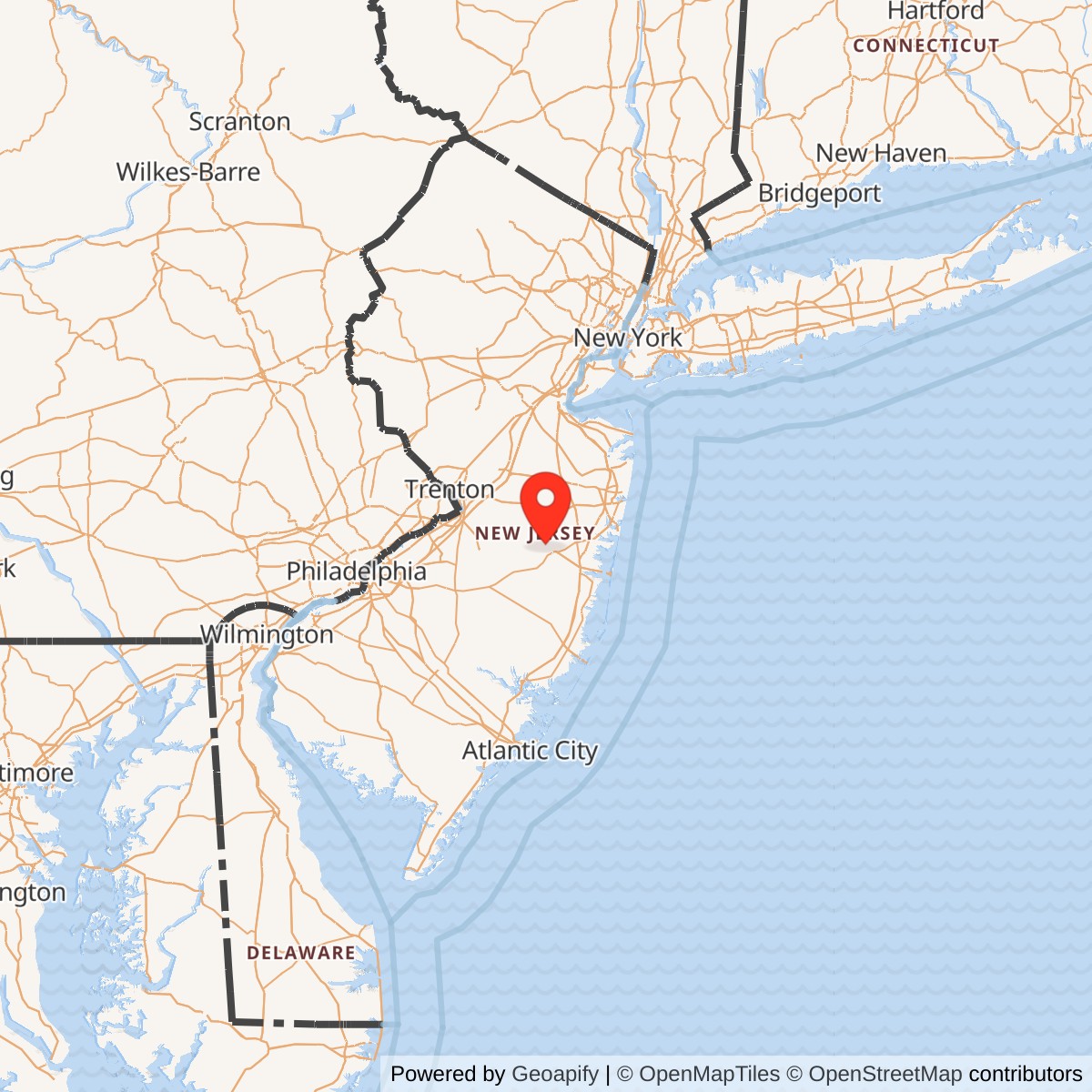 Map showing location of Naval Support Activity Lakehurst, New Jersey