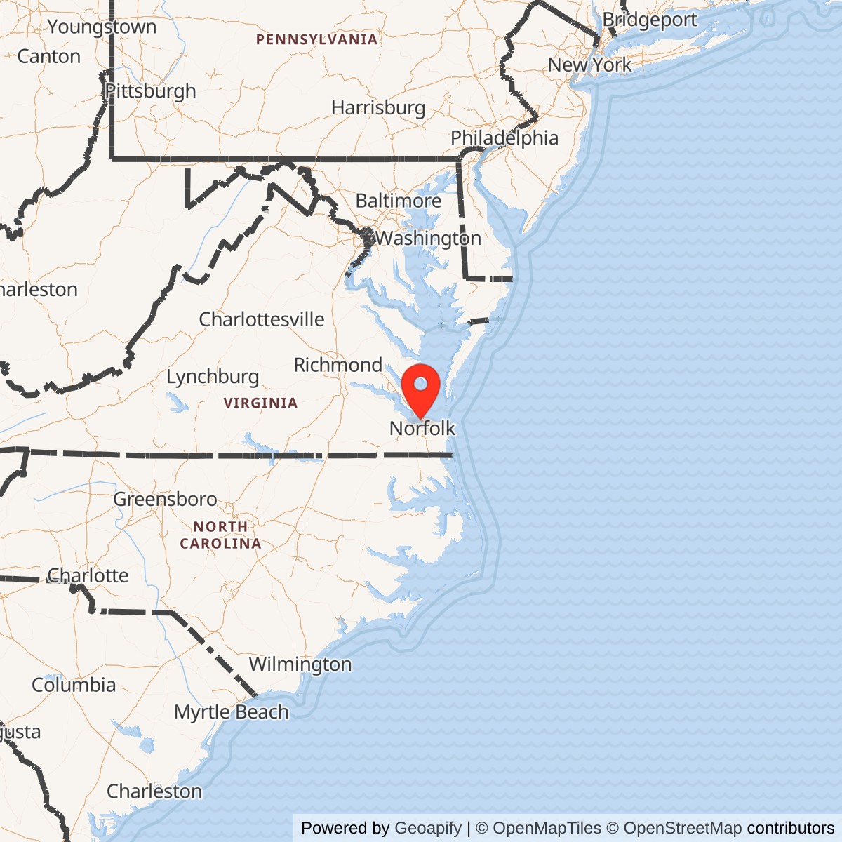Map showing location of Naval Support Activity Hampton Roads, Virginia