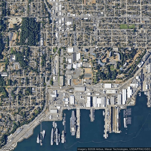 Current Google Satellite Image of Naval Base Kitsap Bremerton, Washington