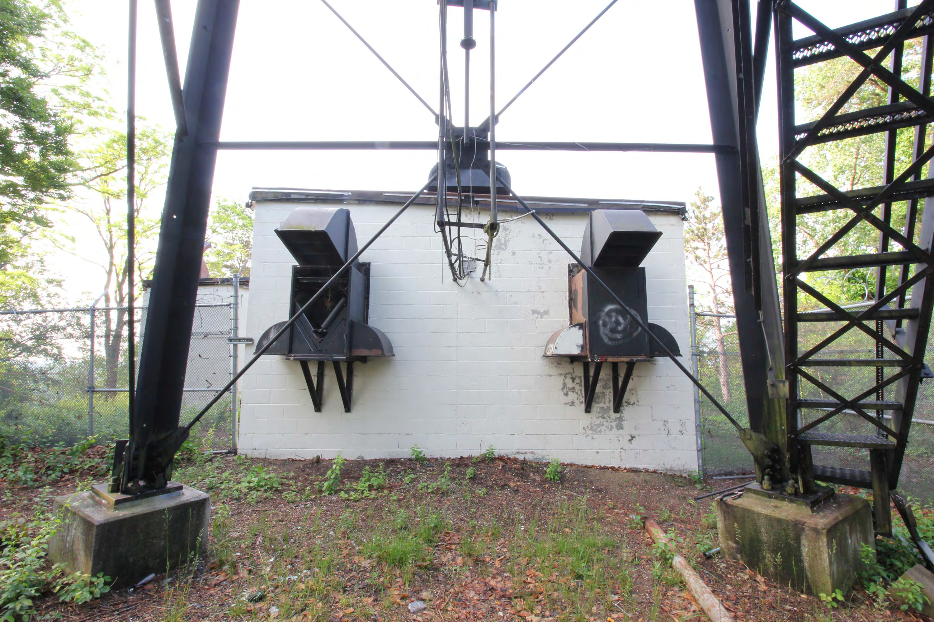Equipment room north wall, cooling units, from north beneath tower.