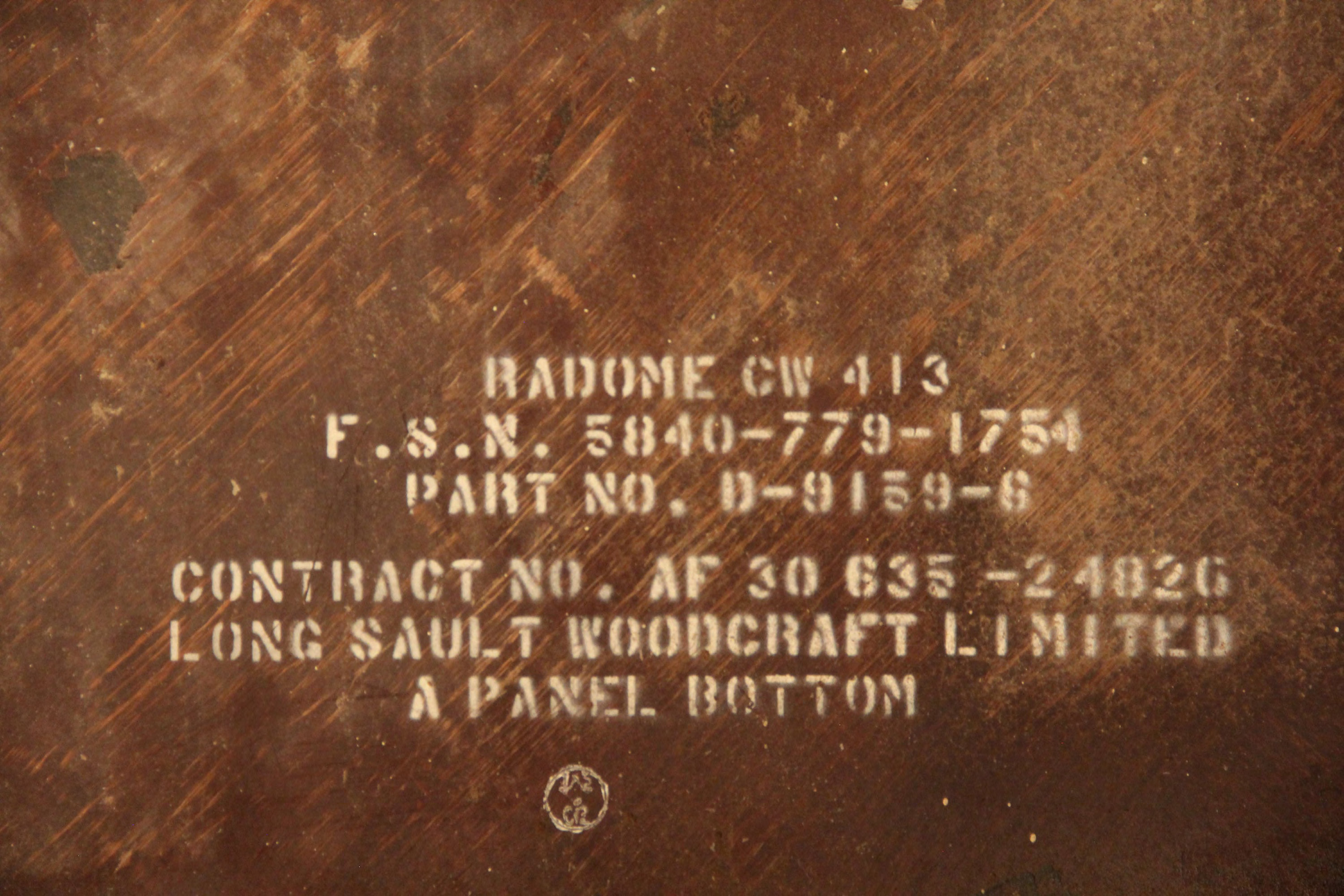 Radome fiberglass panel identifying numbers, bottom section
