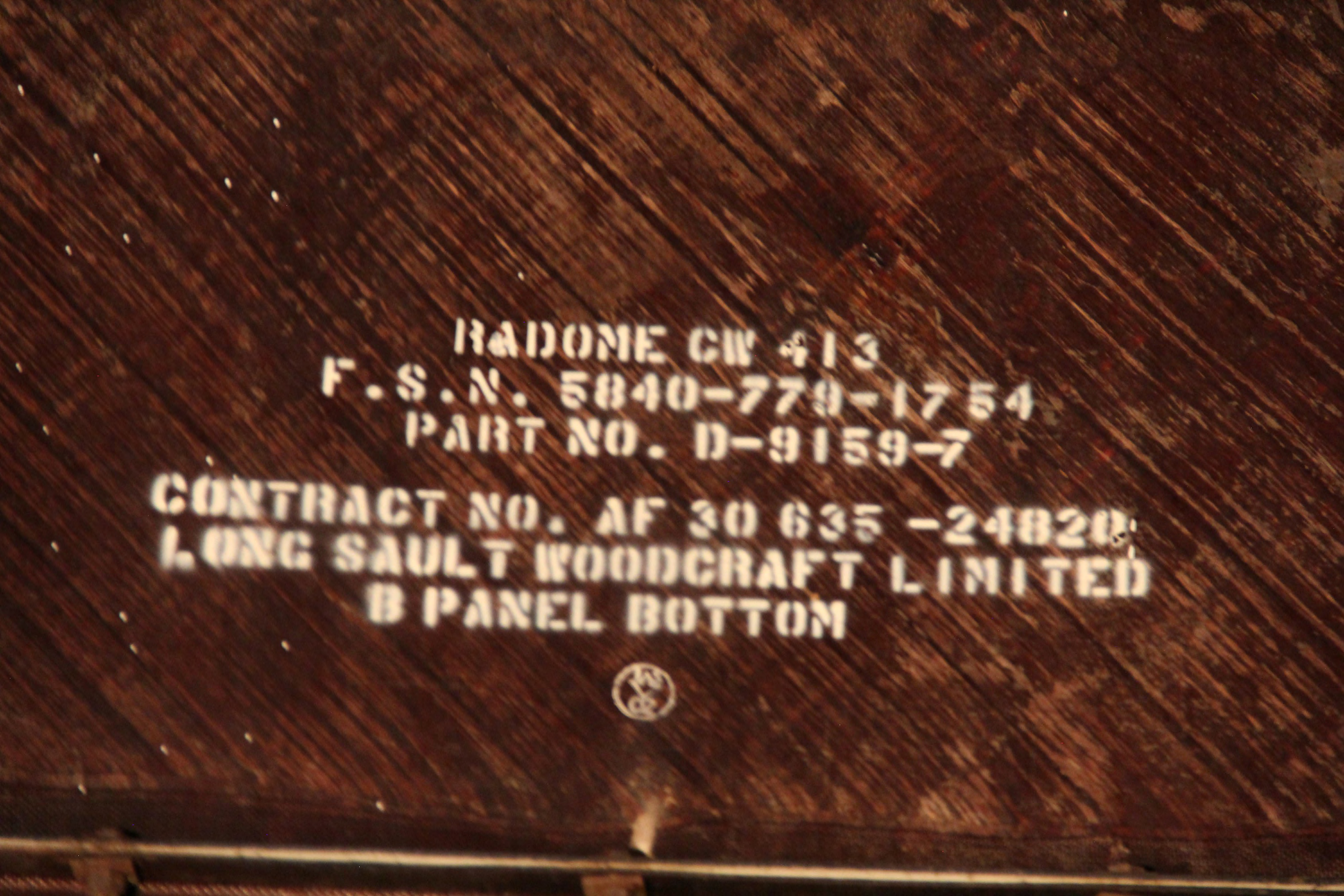 Radome fiberglass panel identifying numbers, middle section