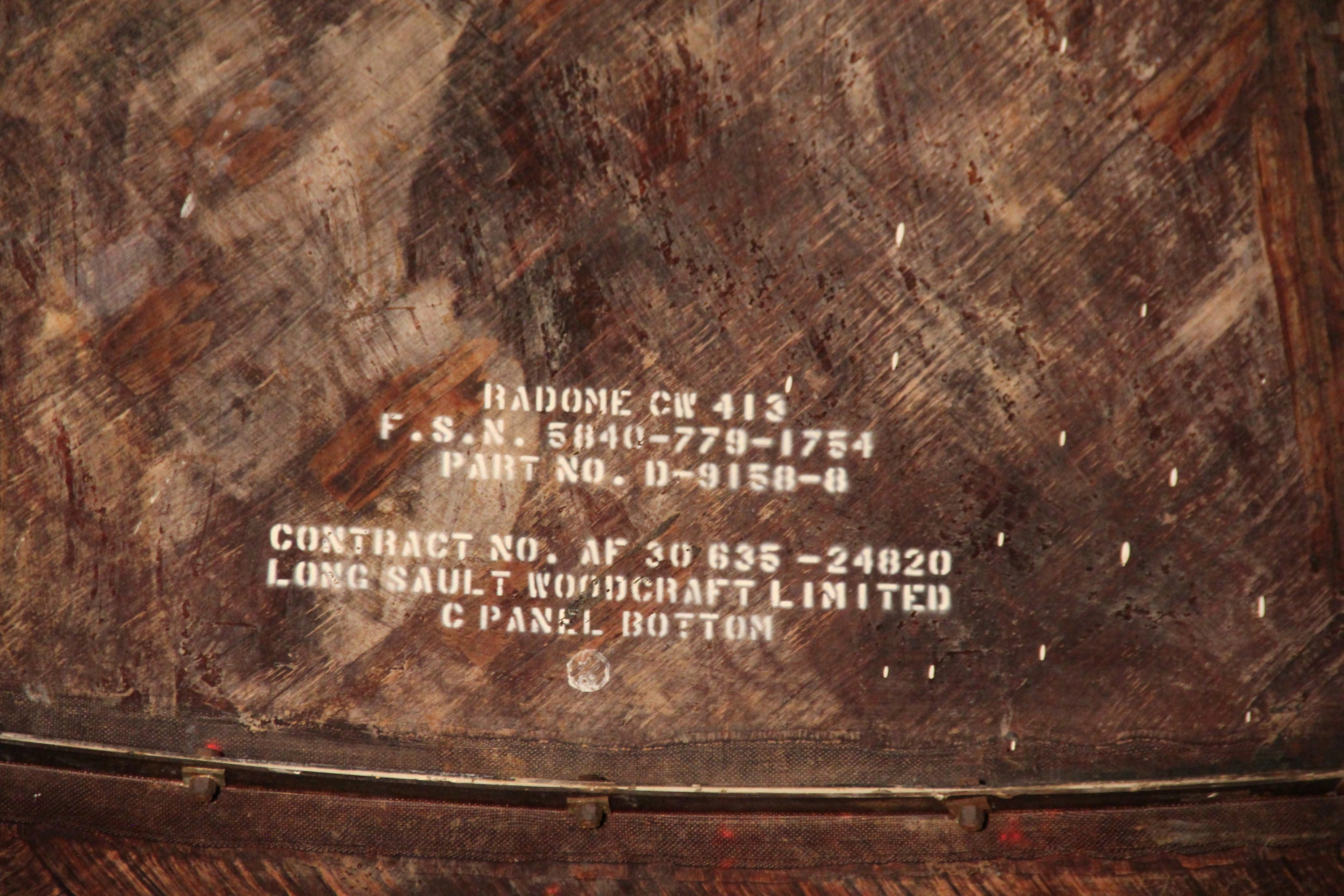 Radome fiberglass panel identifying numbers, top section